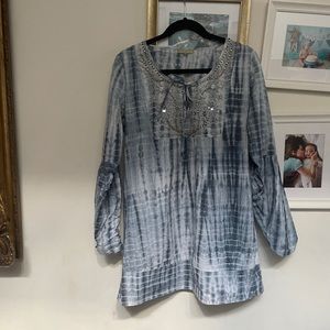 Shibori tie-dye Boho tunic Relais M EUC coverup